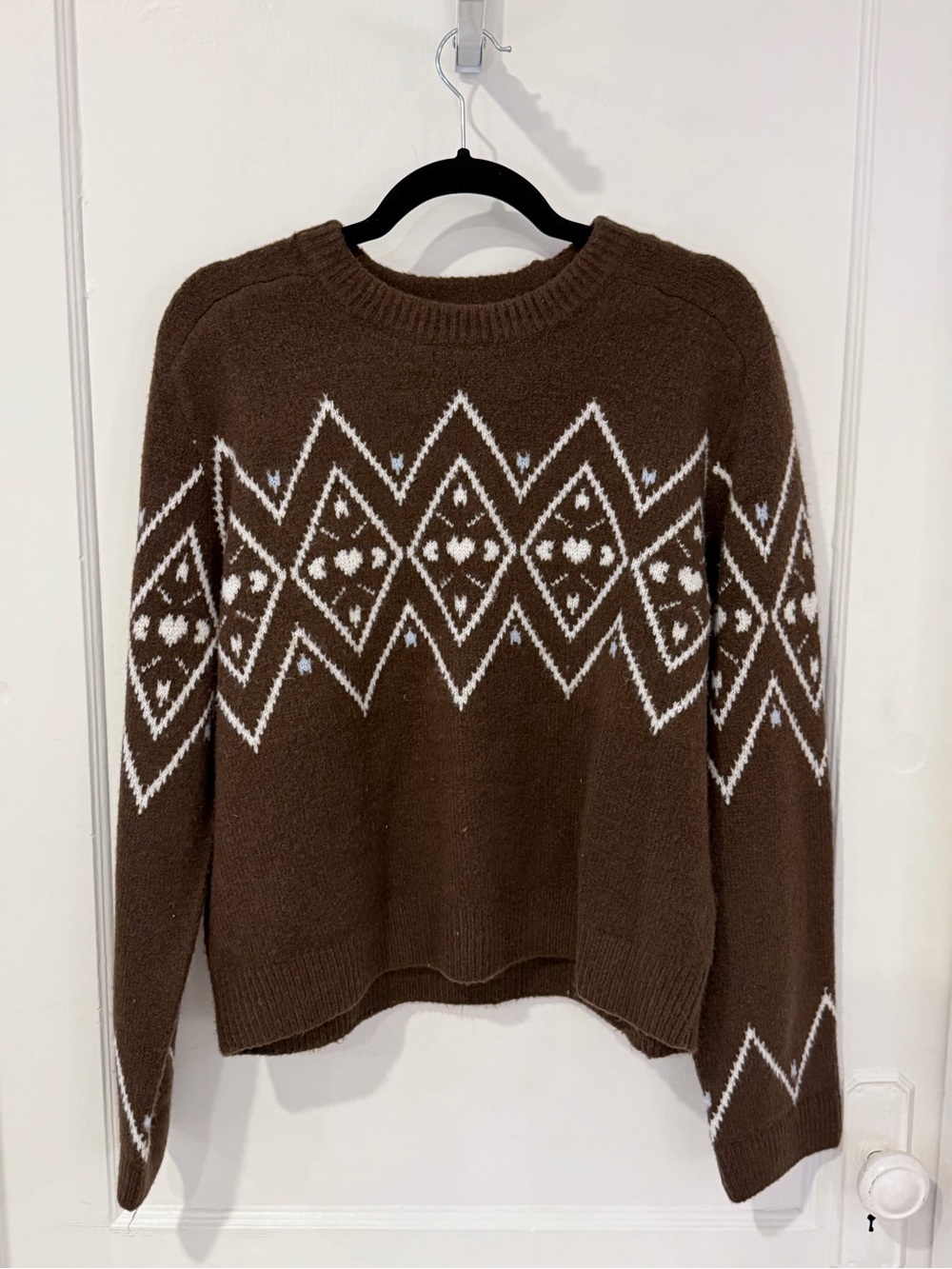 Abercrombie & Fitch Women’s Brown Fair Isle Heart Crewneck Sweater